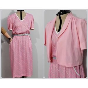 Times Up Le Temps Pink 80s Dress with Blue Stripes and Bolero